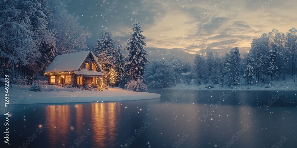 Fototapeta premium House on snowy lake