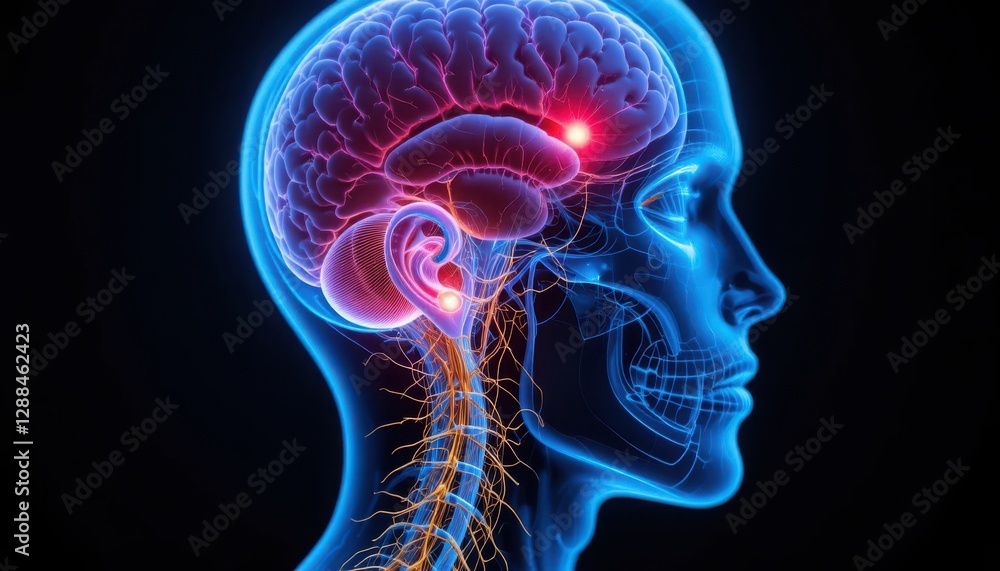 Brain activity scan. Headache on black background. Medical research usage Brain activity scan. Headache on black background. Medical research usage