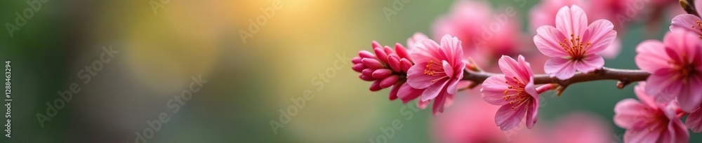 Fototapeta premium Soft pink petals of flowering larch in closeup, closeup shot, pink petals, flowering larch