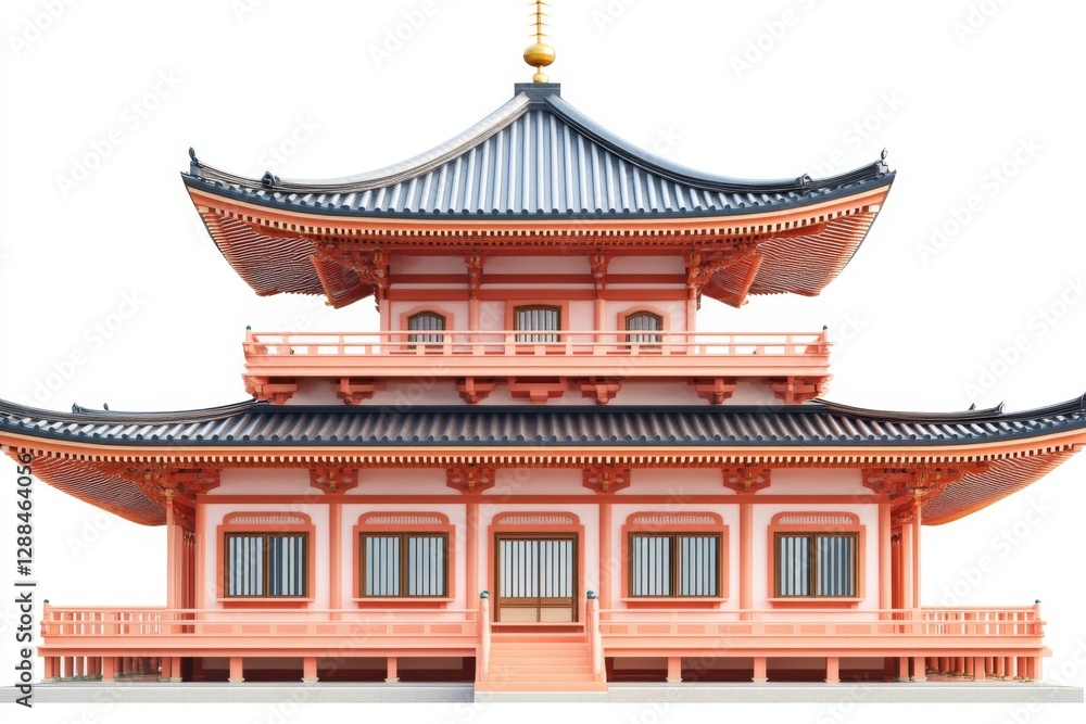 Traditional Japanese Temple Architecture Asian Style Pagoda Two Story Building Isolated on White Traditional Japanese Temple Architecture Asian Style Pagoda Two Story Building Isolated on White