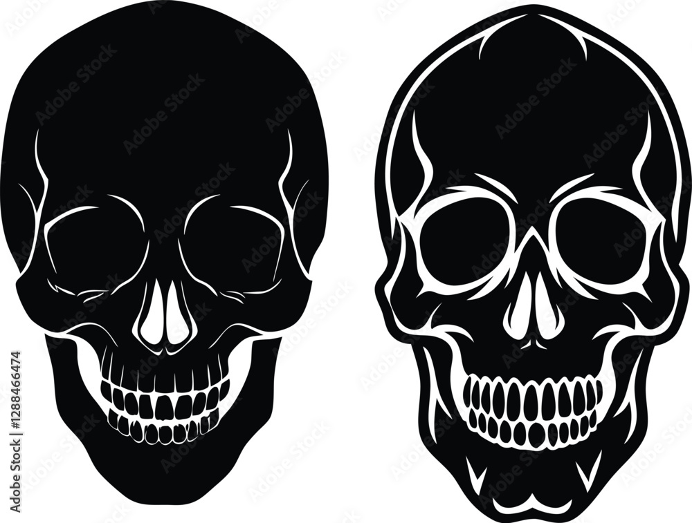 Human Skull Silhouette Vector Illustration: High-Quality Anatomical and Artistic Graphic Design for Medical, Educational, and Gothic Themes Human Skull Silhouette Vector Illustration: High-Quality Anatomical and Artistic Graphic Design for Medical, Educational, and Gothic Themes