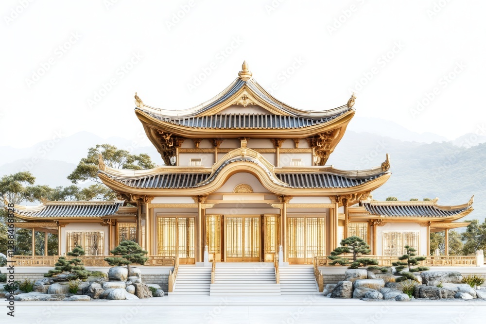 Majestic Golden Asian Temple Architecture Serene Mountain Landscape Peaceful Garden Majestic Golden Asian Temple Architecture Serene Mountain Landscape Peaceful Garden