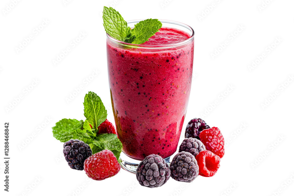 Refreshing Berry Smoothie with Mint Garnish in Glass Refreshing Berry Smoothie with Mint Garnish in Glass