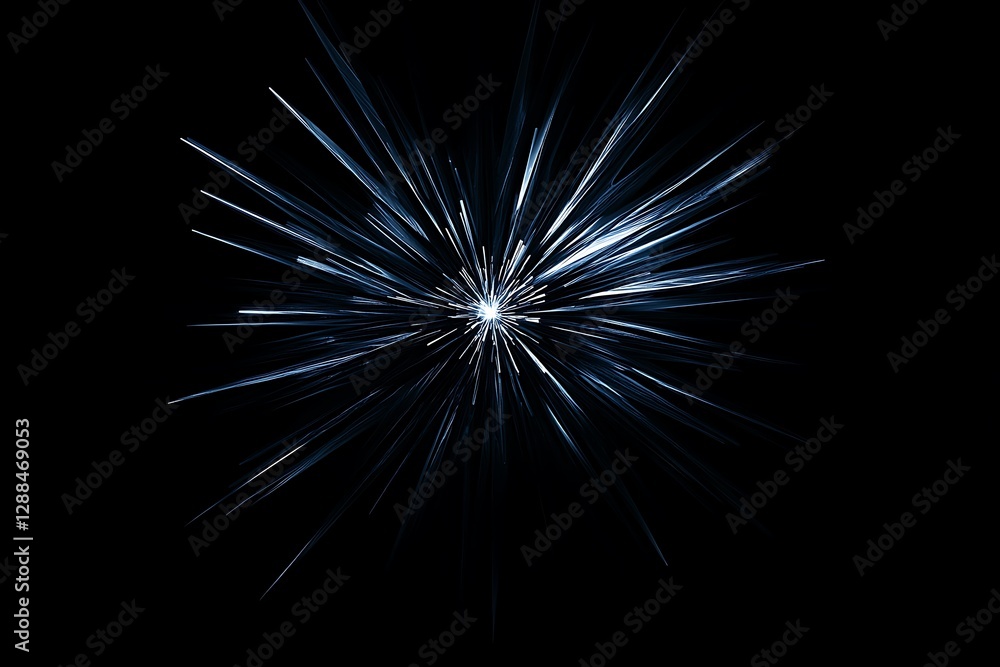 Fototapeta premium Abstract blue light burst on black background.