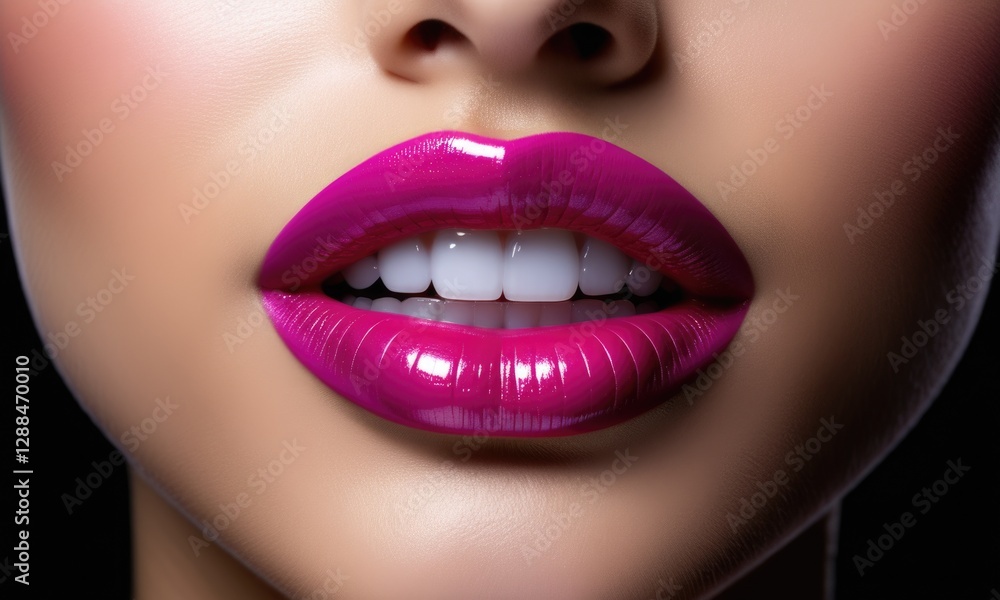 Obraz premium Vibrant pink lips and bright white teeth closeup