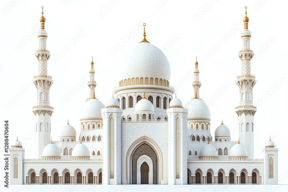 Obraz premium Majestic Grand Mosque Architecture White Domes Minarets Islamic Design