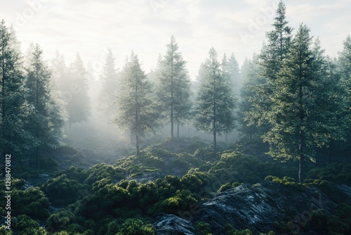 Forest landscape with many trees