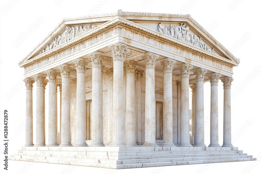 Fototapeta premium Ancient Greek Temple Classical Architecture Isolated White Background Peristyle Columns Doric Order