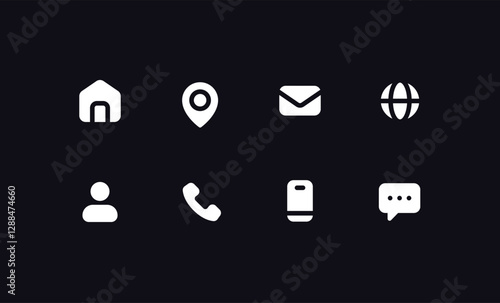 Contact Icons Set: Home, Phone, Mobile, Email, Address, Location, Website, Globe, – Vector Collection. Contact Us Vector icons.