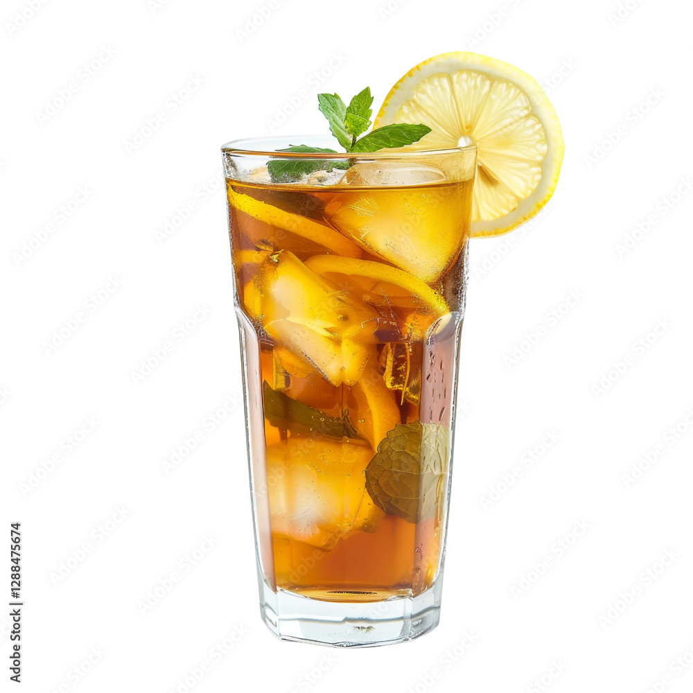 Refreshing Iced Tea with Lemon and Mint in a Clear Glass Beverage Refreshing Iced Tea with Lemon and Mint in a Clear Glass Beverage