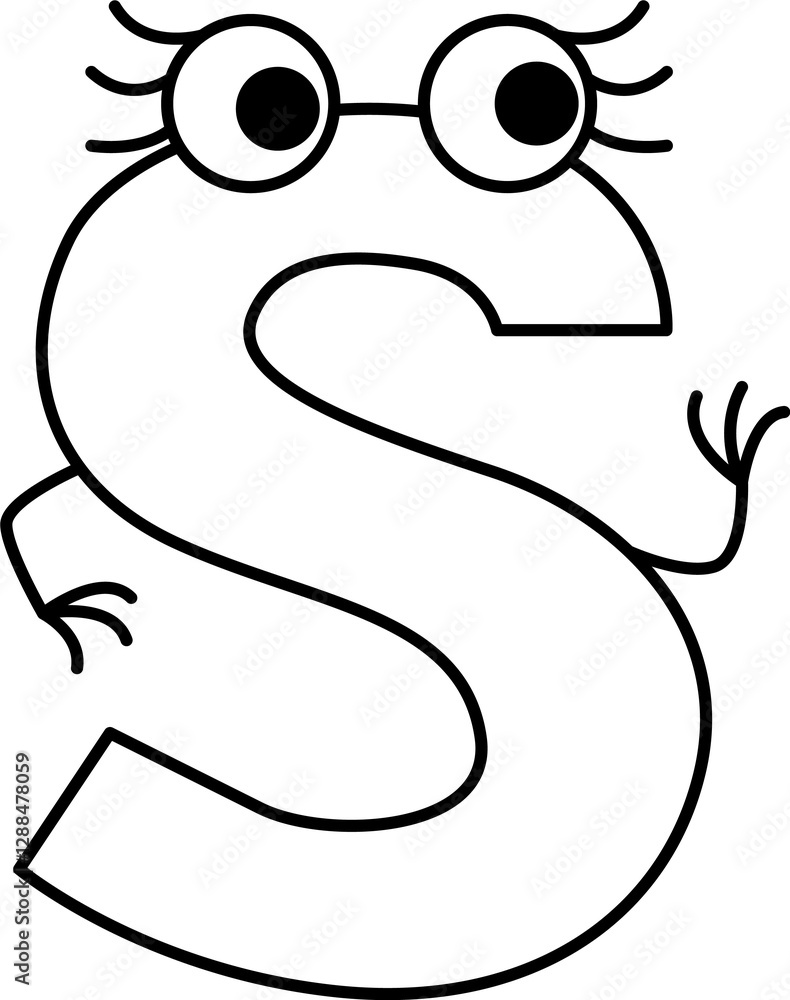 capital letter S with eyes and hands looking to the side capital letter S with eyes and hands looking to the side