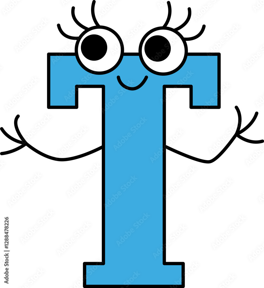 capital smiling letter T with eyes with eyelashes raised its hands capital smiling letter T with eyes with eyelashes raised its hands