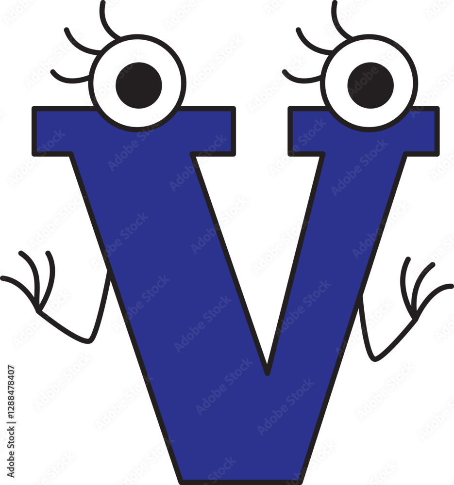 capital letter E with surprised eyes with eyelashes raised her hands capital letter E with surprised eyes with eyelashes raised her hands