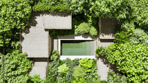 Modern Eco Friendly Home Surrounded by Dense Green Foliage from Aerial View