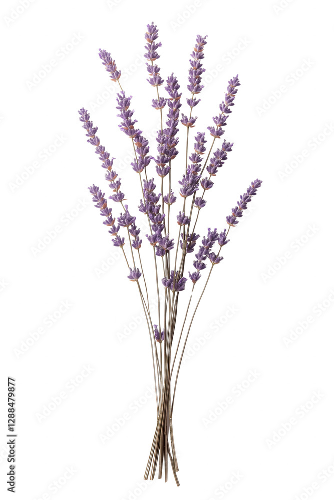 Naklejka premium A bunch of purple lavender flowers are arranged in a tall, slender bouquet