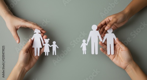 Dividing Paper Families in Hands Representing Divorce or Separation Concept photo