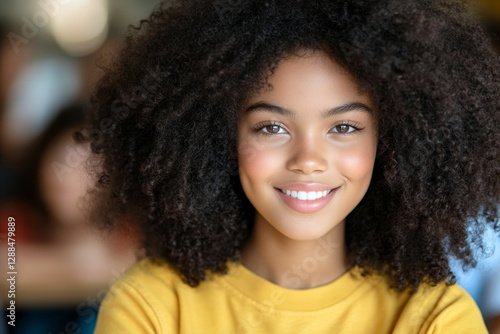Wallpaper Mural Smiling Young Woman with Natural Curly Hair in a Casual Setting Torontodigital.ca