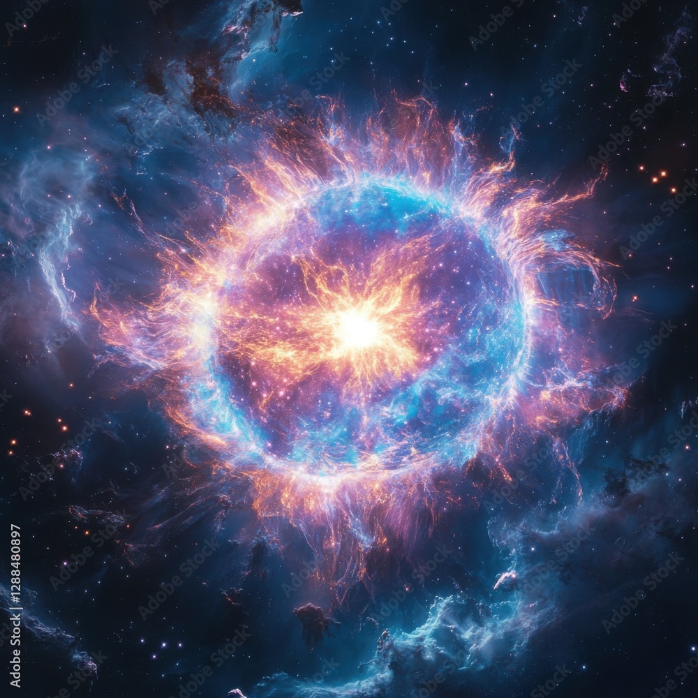 Colorful Cosmic Explosion in Deep Space with Bright Energy Effects Colorful Cosmic Explosion in Deep Space with Bright Energy Effects