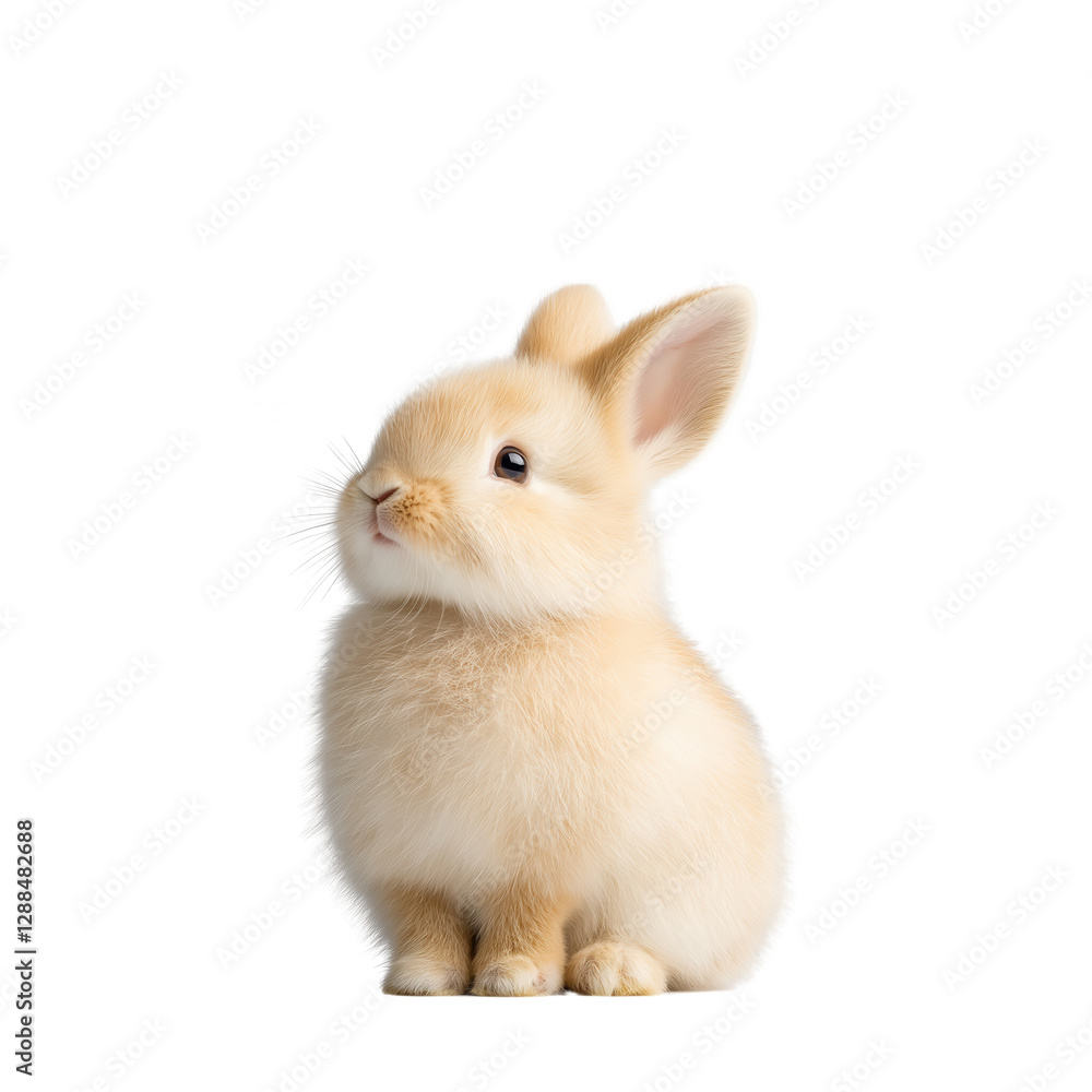 Obraz premium A cute baby rabbit is sitting on a white background