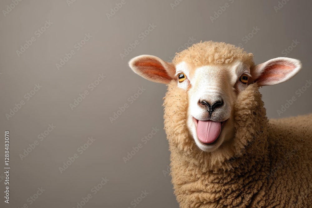 Fototapeta premium Funny sheep Portrait of sheep showing tongue