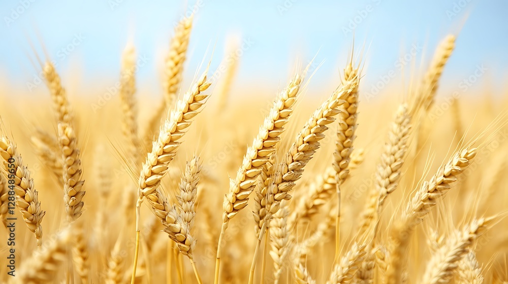 A golden wheat field awaiting harvest beneath a cloudy, dramatic sky A golden wheat field awaiting harvest beneath a cloudy, dramatic sky