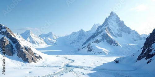 Wallpaper Mural Snowy peaks rising from a vast glacier expanse, snow covered peaks, nature photography Torontodigital.ca