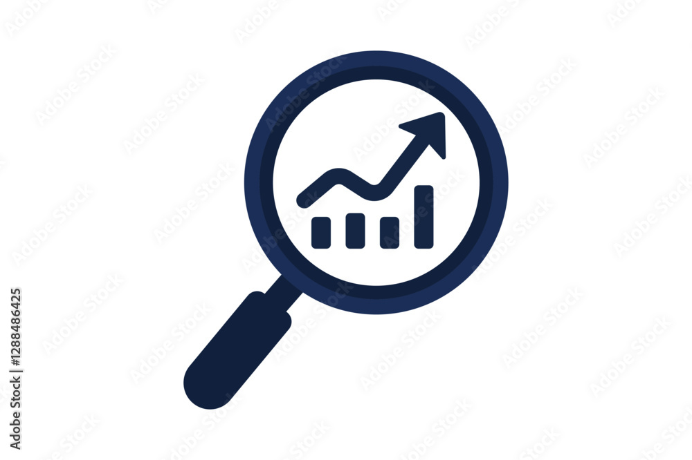 Magnifier Graph Analytics Icon Vector Illustration, data analysis icon, magnifying glass, market research, business growth Magnifier Graph Analytics Icon Vector Illustration, data analysis icon, magnifying glass, market research, business growth