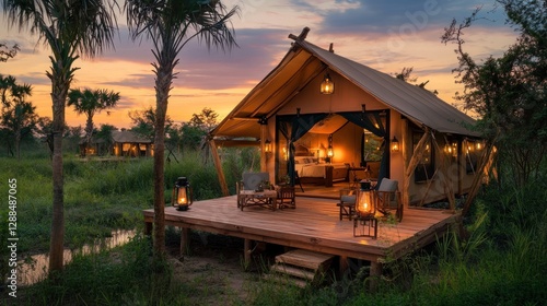 Sunset Safari Tent, Deck,  Okavango Delta, Luxury Accommodation