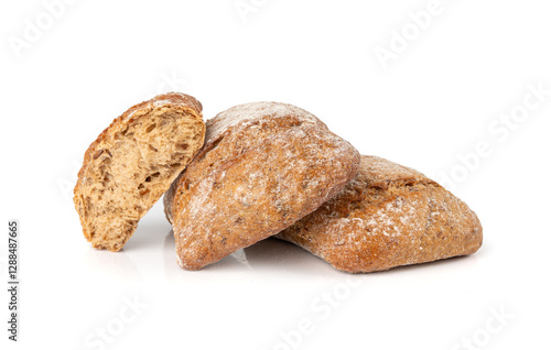 Brown rye bun, square gluten free bread, whole grain healthy breakfast bread photo