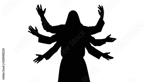 Silhouette of a figure with multiple arms gesturing