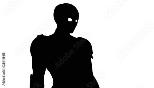 Silhouette of a humanoid figure standing against a white background