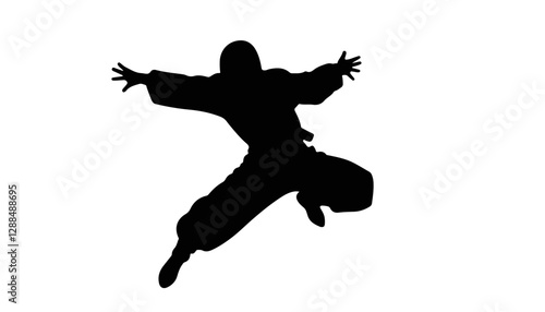 Dynamic silhouette of a martial artist jumping