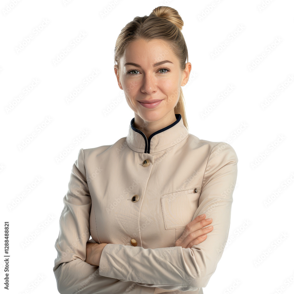 Confident Young Businesswoman with Sleek Hairstyle and Professional Attire Confident Young Businesswoman with Sleek Hairstyle and Professional Attire