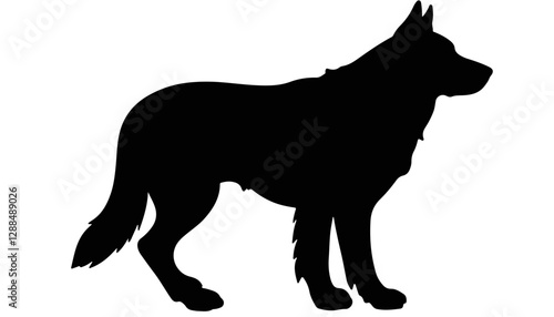 Silhouette of a standing dog against a white background