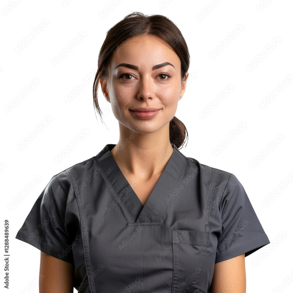 Young Female Medical Professional in Scrubs with Genuine Smile Young Female Medical Professional in Scrubs with Genuine Smile