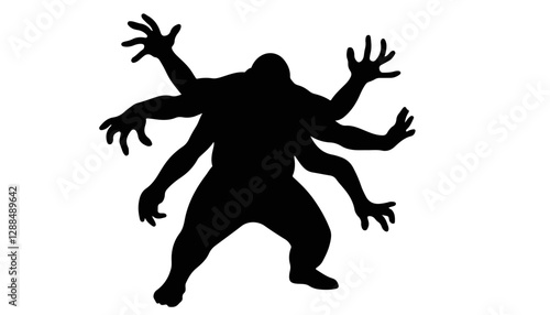 Silhouette with multiple arms expressing tension against a plain background