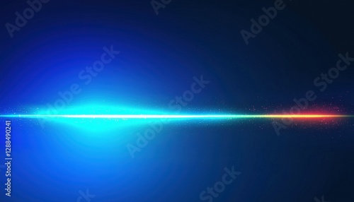 Horizontal light streak crossing dark blue background with sparkling particles