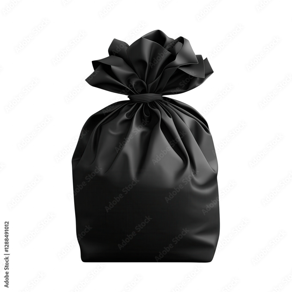 A black bag with a black ribbon tied around it A black bag with a black ribbon tied around it