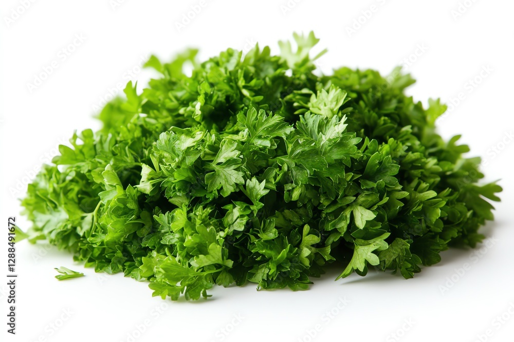 Fresh green parsley pile isolated for cooking and garnish use Fresh green parsley pile isolated for cooking and garnish use