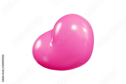 Pink heart balloon of 3d vector design shown flying in air with smooth gradient and luminous highlights. Romantic floating element for love themed designs and festive decorations.
