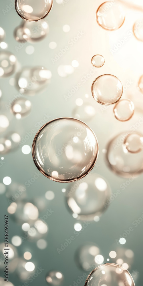 Ethereal Bubbles Floating in Sunlit Air  Abstract CloseUp of Moving Spheres