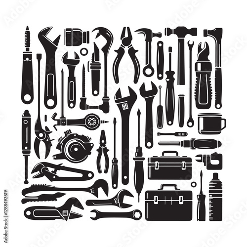 Tools vector silhouette. Construction tool collection vector art. Repair equipment vector illustration