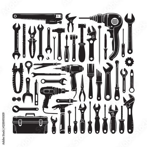 Tools vector silhouette. Construction tool collection vector art. Repair equipment vector illustration