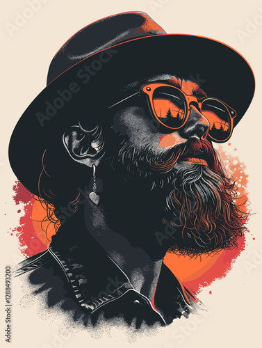 Portrait of hipster man in hat and sunglasses. Vector illustration