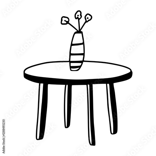 simple line art of table and flower vase