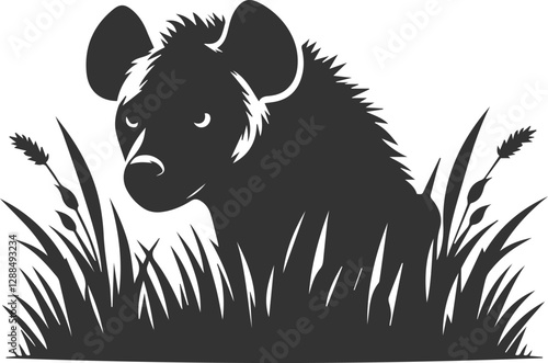 A hyena sneaking through tall grass, eyes locked on prey vector animal silhouette