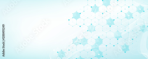 Molecular abstract structure and genetic engineering DNA. Healthcare and medicine background concept. Scientific research background. Wave flow. Innovation pattern. Vector illustration.