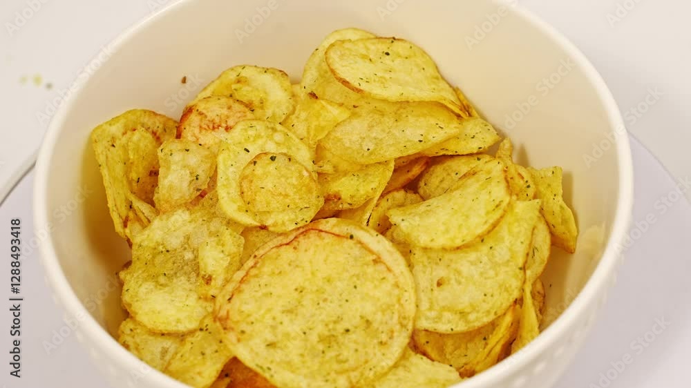 rotation. potato chips with spices in a bowl. rotation. potato chips with spices in a bowl.