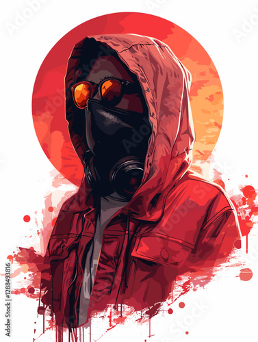 Illustration of a man in a gas mask. Vector illustration.