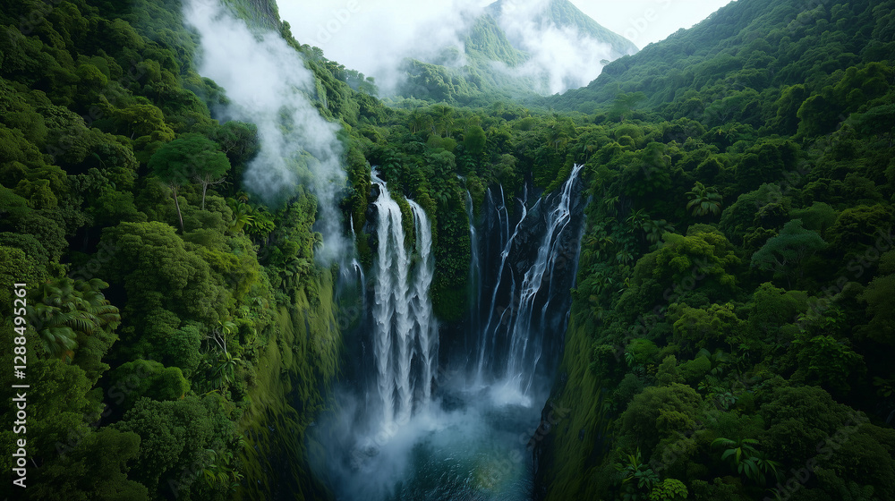 Majestic Waterfall in a Dense Tropical Rainforest Majestic Waterfall in a Dense Tropical Rainforest